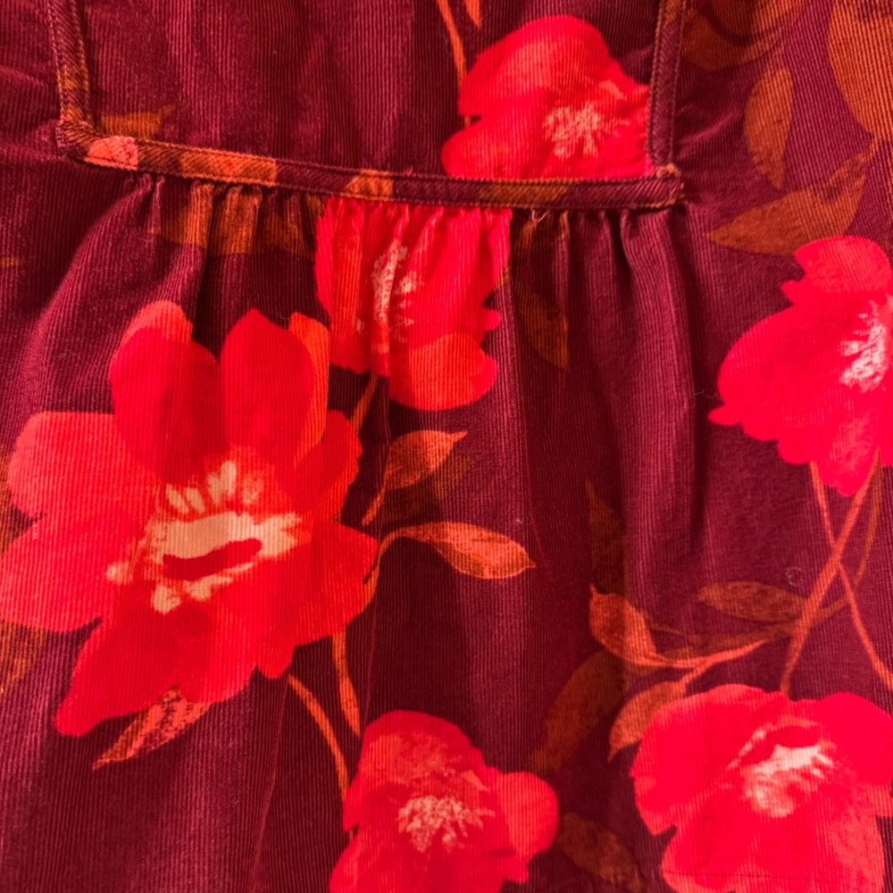 Sonoma Womens Corduroy Fall Floral Popover Top Boho Peasant Prairie Size PM - Picture 3 of 10